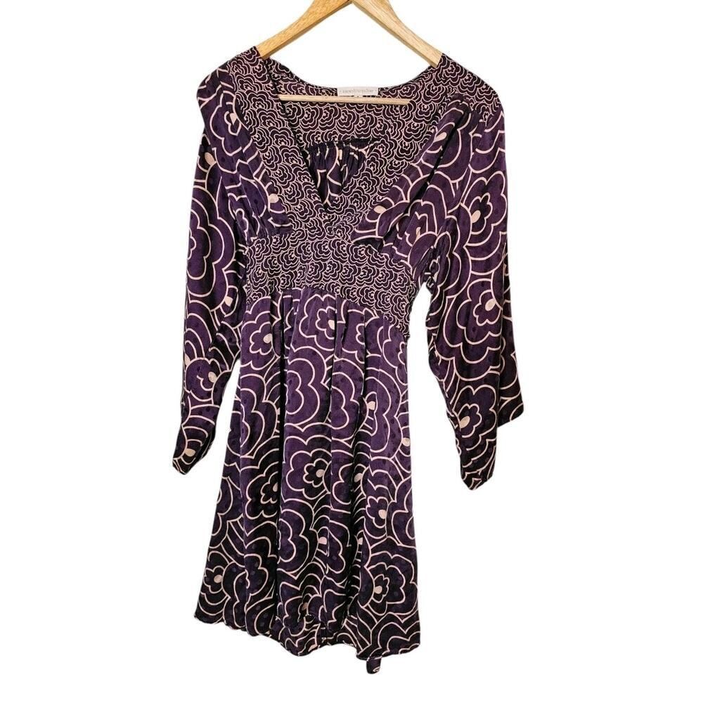 Anthropologie Corey Lynn Calter‎ Purple Floral Silk Bohemian Dress Womens Size 6